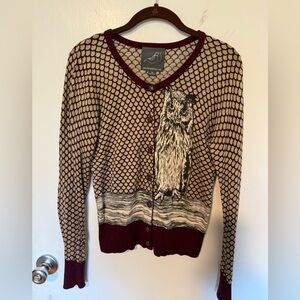 Owl Patterned Burgundy Sweater
